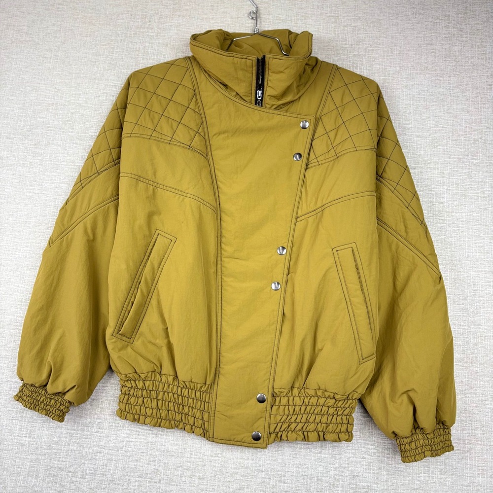 Ba&sh Spen Quilted Bomber Jacket Olive Mustard Asymmetrical Snap Zip Mens Medium